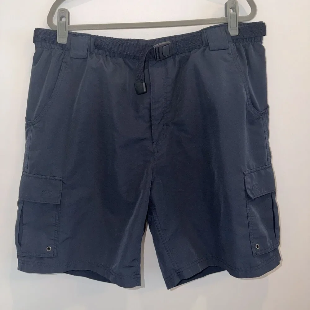 Lands End Shorts Mens XL 40-42 Blue Cargo Hiking Outdoor Swim Liner Belted Clasp